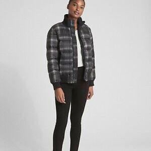 Gap Black and White Plaid Puffer Bomber Jacket.Size M
